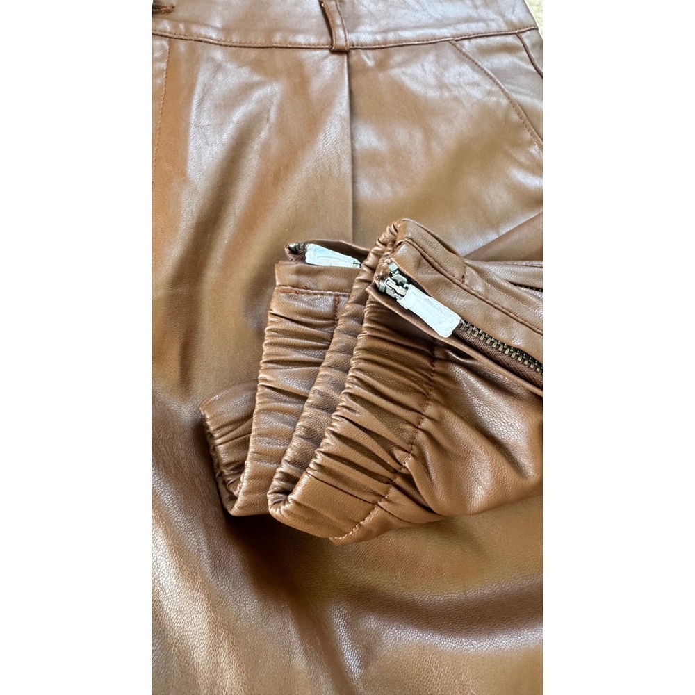 Paige High Rise Pleated Mayslie Jogger Pants, Faux Leather Cognac, Size 10, NEW - Picture 9 of 9